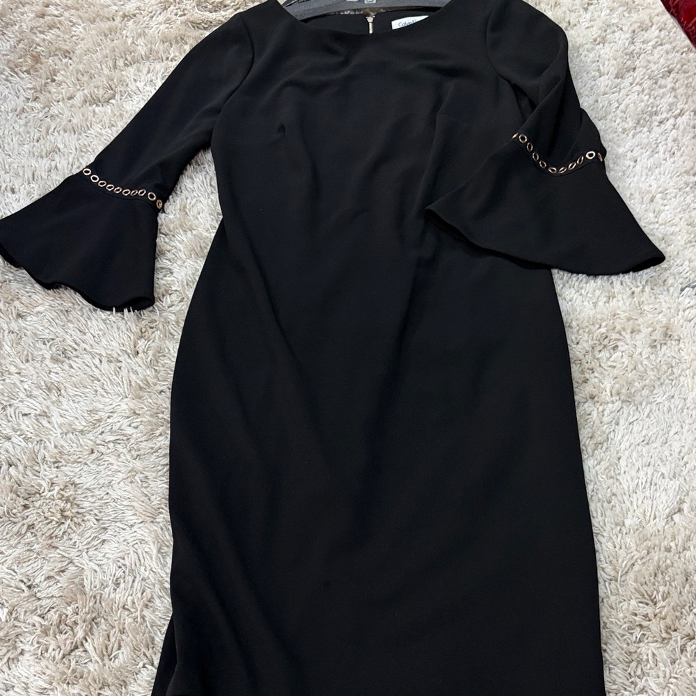 Calvin Klein Black Bell-Sleeve Midi Dress with Grommet Trim